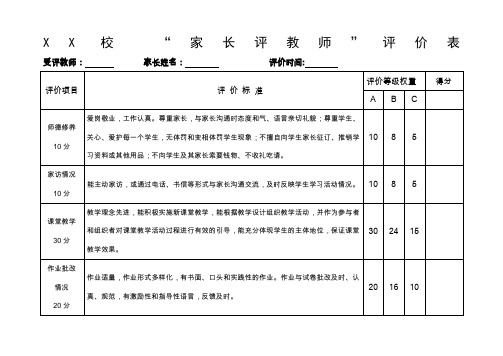 家长对教师评价表