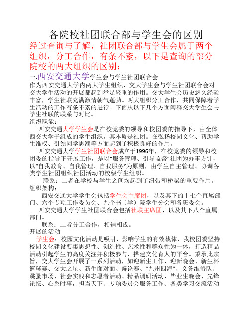 各院校社团联合部与学生会的区别。