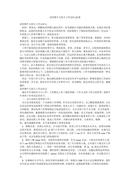 试用期个人转正工作总结12篇