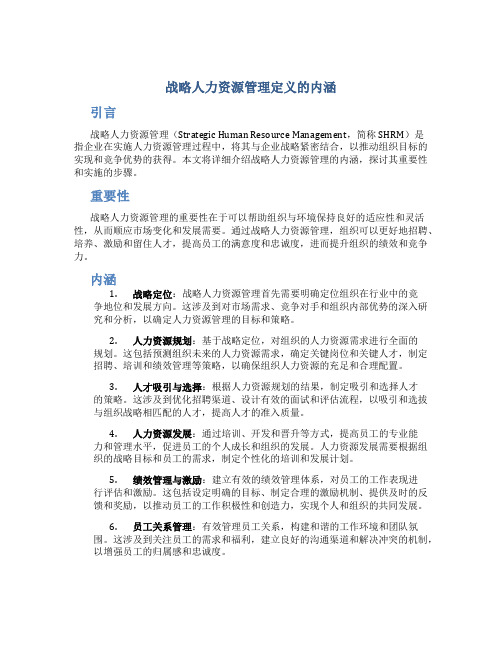 战略人力资源管理定义的内涵