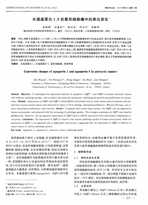 水通道蛋白1、5在星形细胞瘤中的表达变化