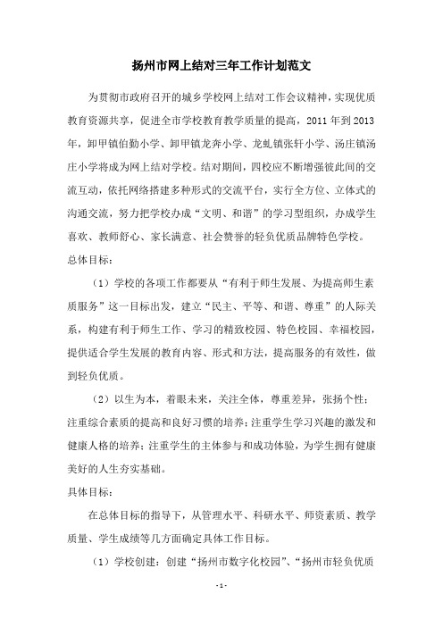 扬州市网上结对三年工作计划范文