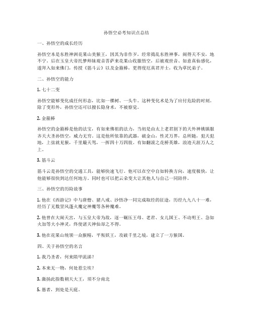 孙悟空必考知识点总结