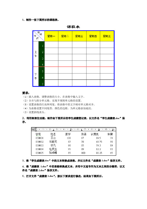 学生制作表格操作(1级office练习)