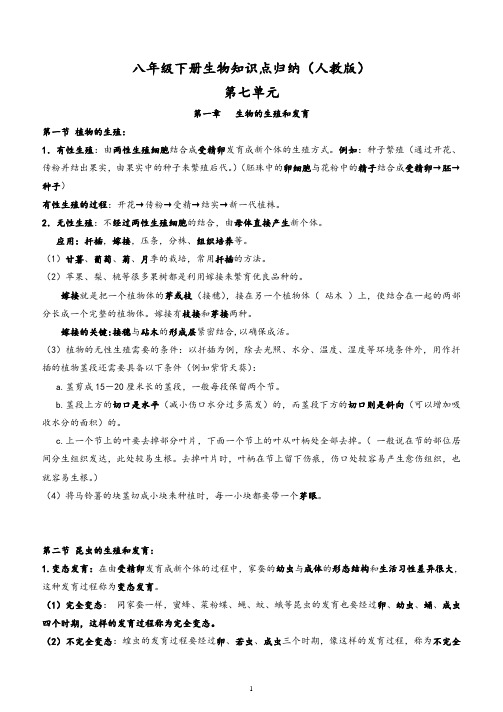 八年级下册生物知识要点梳理