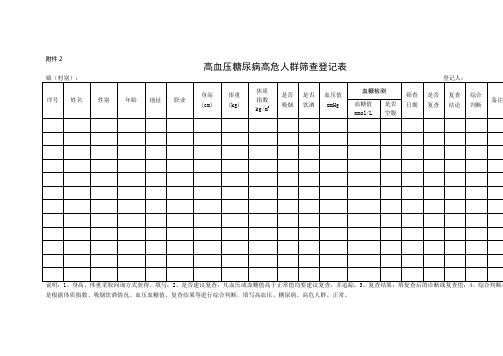 高血压糖尿病高危人群筛查登记表