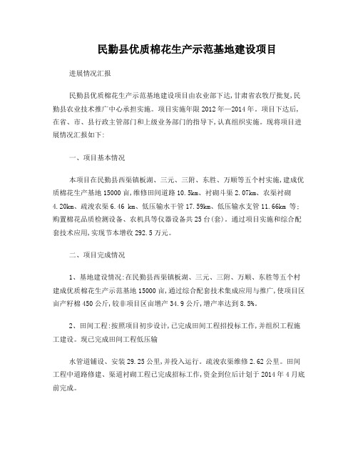民勤县优质棉花生产示范基地建设项目进展情况汇报