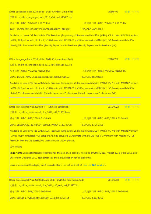 Office2010的软件信息