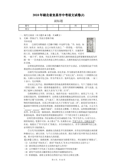 2018年湖北省宜昌市中考语文试卷(J)