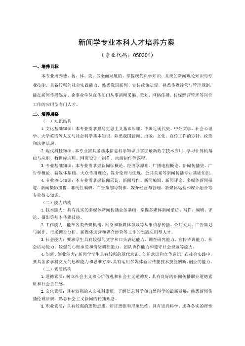 新闻学专业本科人才培养方案 - 20190606
