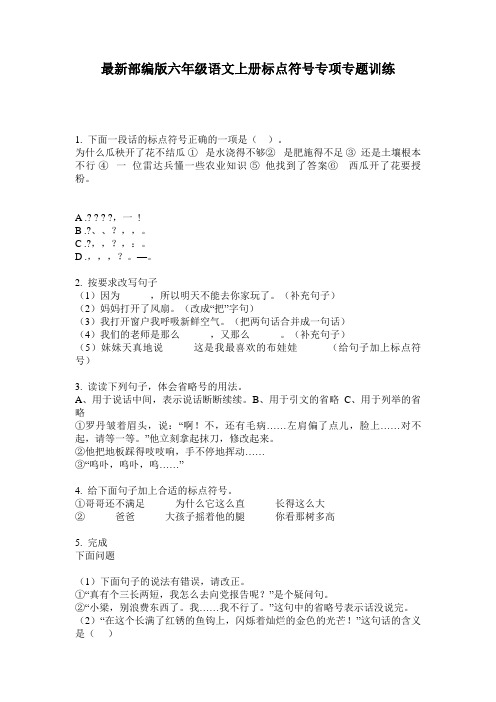 最新部编版六年级语文上册标点符号专项专题训练