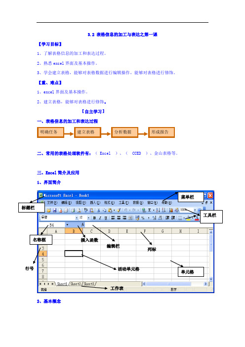 辽宁省北票市高级中学高中信息技术：3-2--1excel学案1 精品