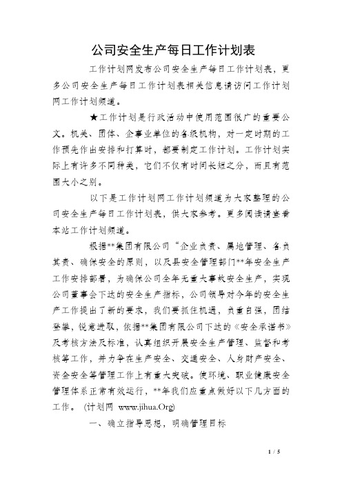 公司安全生产每日工作计划表
