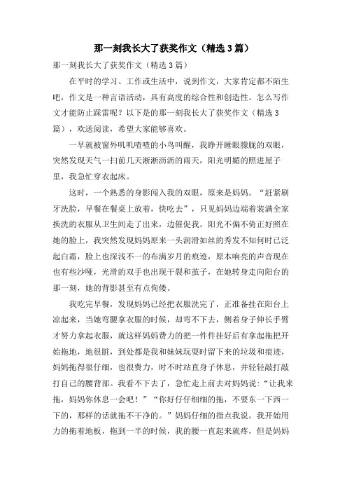 那一刻我长大了获奖作文(3篇)