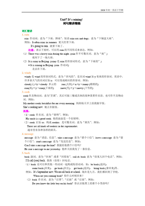 人教版英语七年级下册Unit It's raining 词句精讲精练