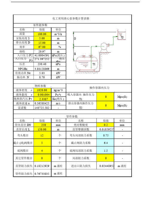 注册化工工程师必备-化工常用离心泵参数计算表格-带计算公式.docx
