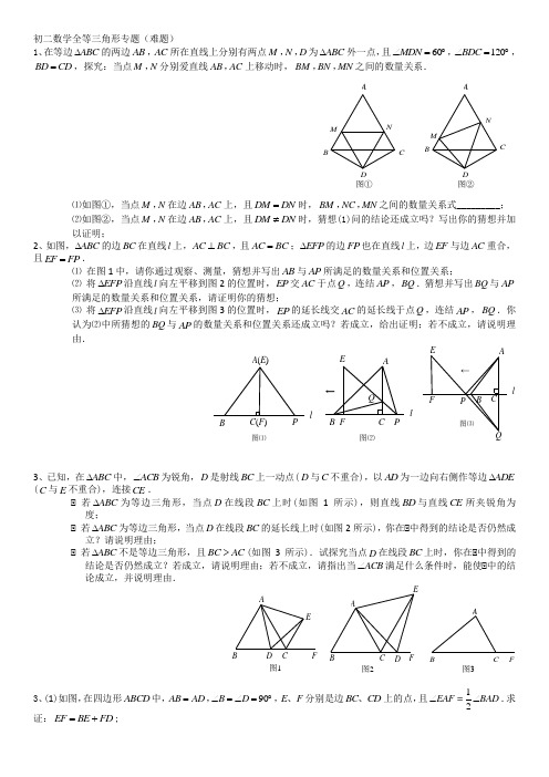 (完整版)初二数学全等三角形专题难题