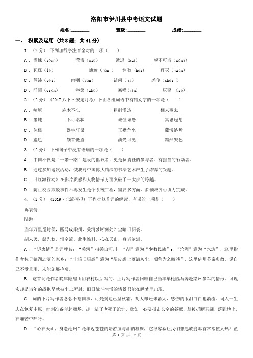 洛阳市伊川县中考语文试题