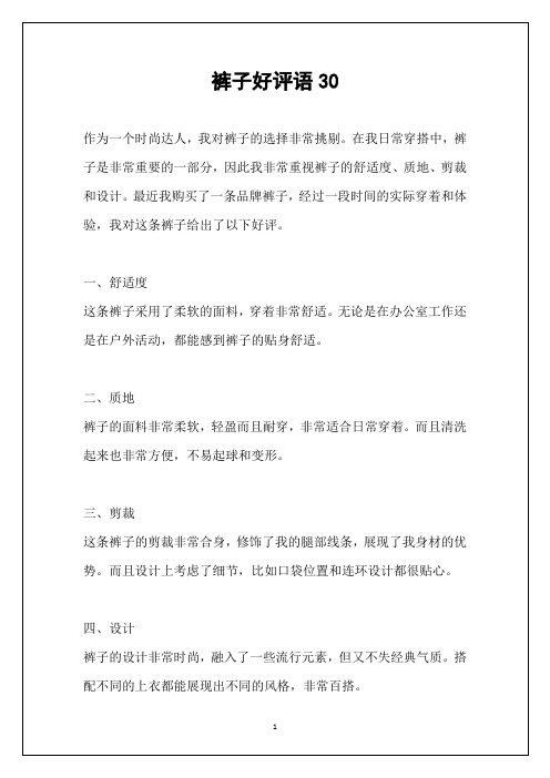裤子好评语30