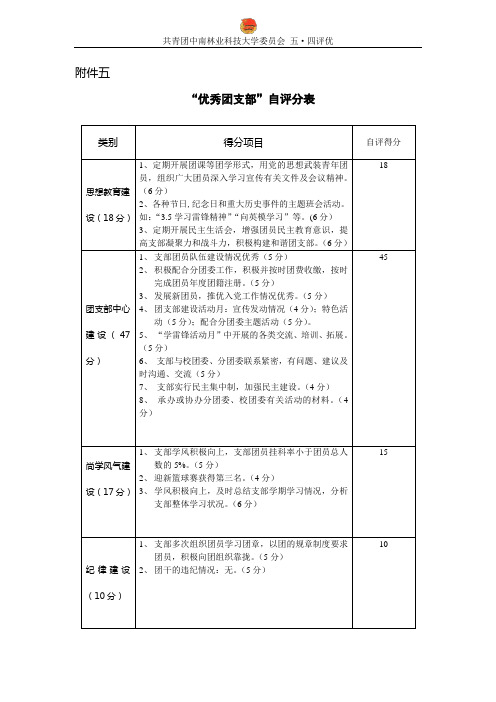 “优秀团支部”自评分表