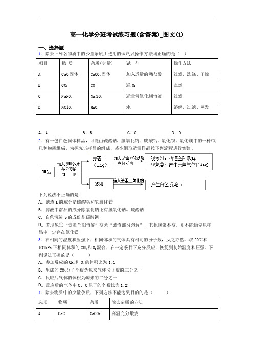 高一化学分班考试练习题(含答案)_图文(1)