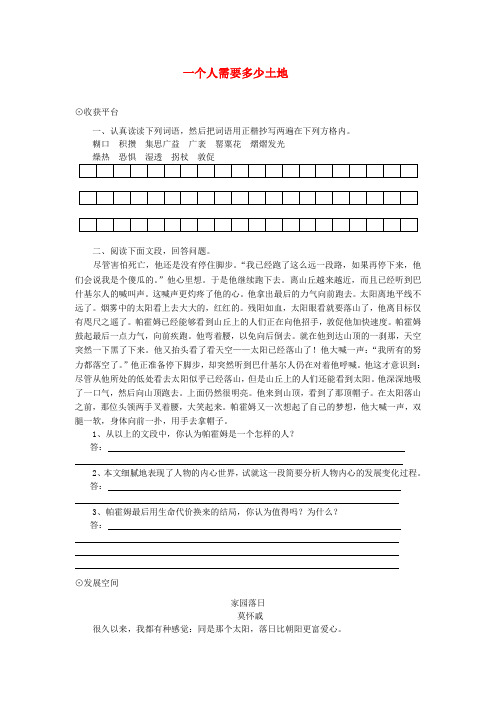 九年级语文下册 第五单元 9《一个人需要多少土地》教案 北师大版