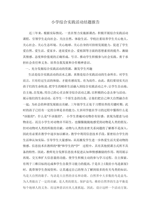 小学综合实践活动结题报告