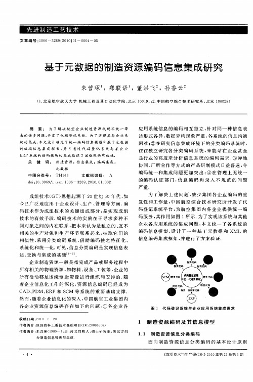 基于元数据的制造资源编码信息集成研究