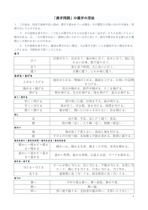 「异字同训」の汉字の用法