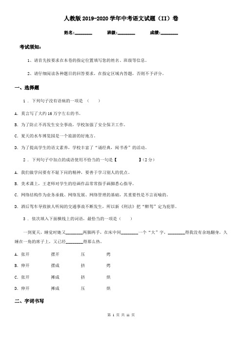 人教版2019-2020学年中考语文试题(II)卷(测试)