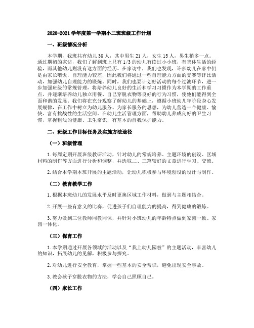 20202021学年度第一学期小二班班级工作计划