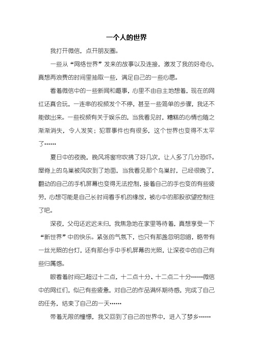 初一作文：一个人的世界作文500字