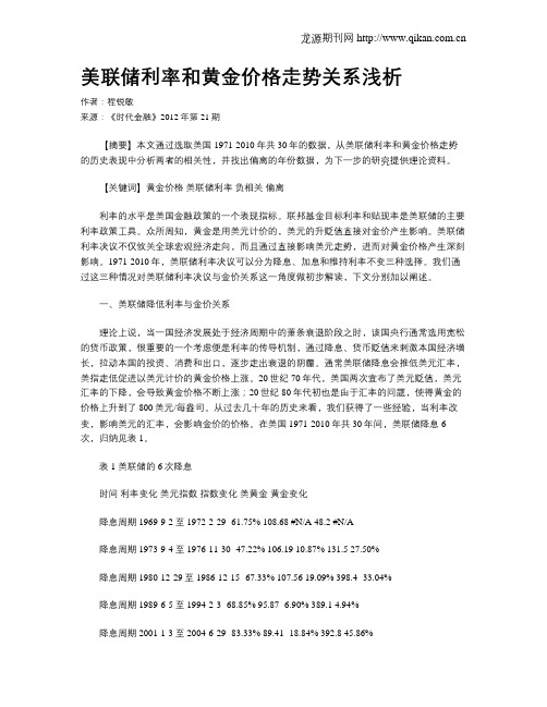 美联储利率和黄金价格走势关系浅析