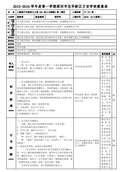 人教版六年级语文上册《21.老人与海鸥》第二课时(杨春香)
