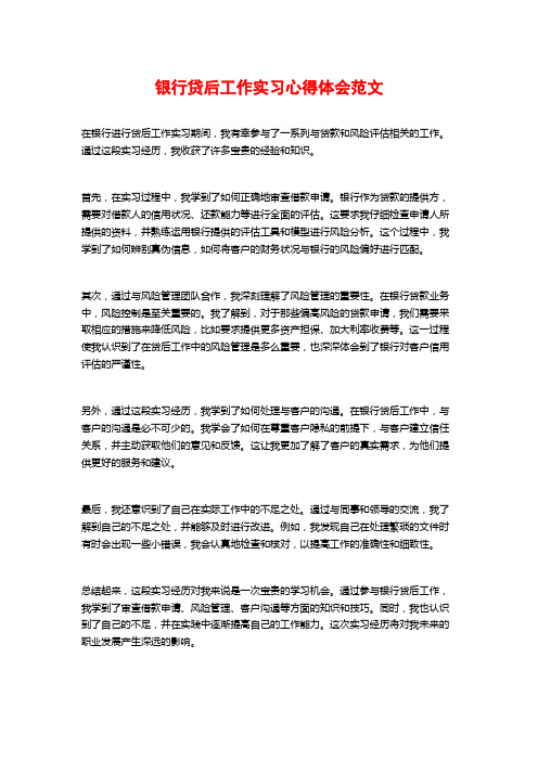 银行贷后工作实习心得体会范文