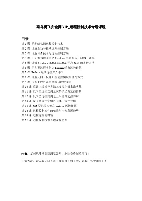 菜鸟腾飞安全网VIP_远程控制技术专题课程