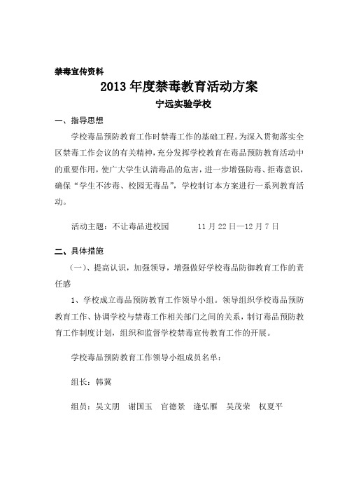 2013年度禁毒教育活动方案