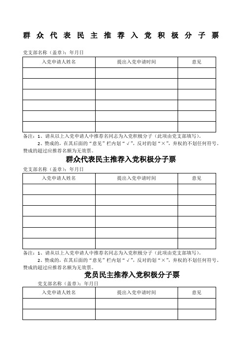 群众代表民主推荐入党积极分子票