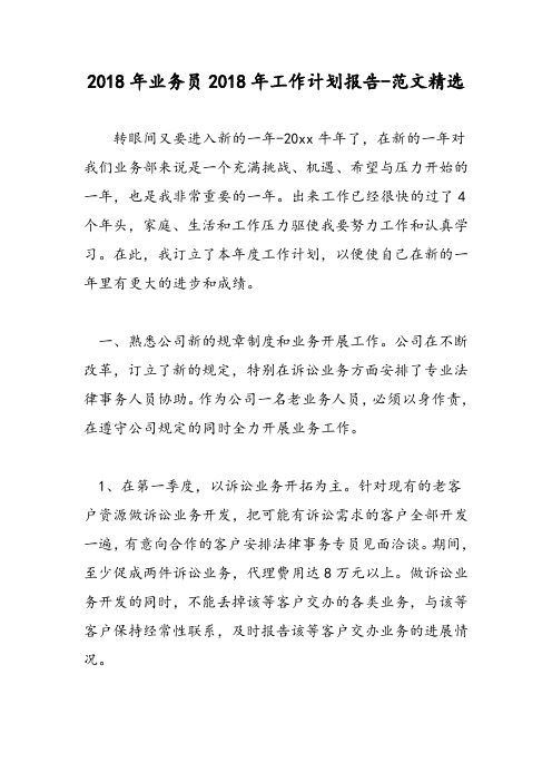 2018年业务员2018年工作计划报告-范文精选