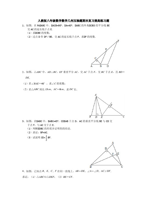 人教版八年级上册数学几何压轴题期末复习提高训练