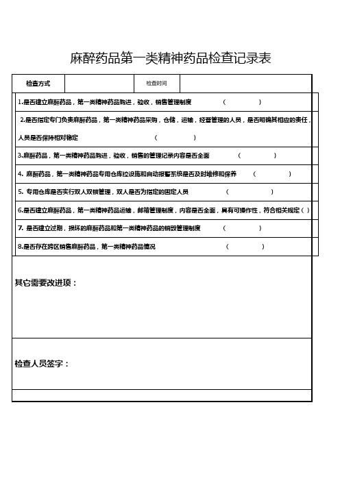麻醉药品第一类精神药品检查记录表