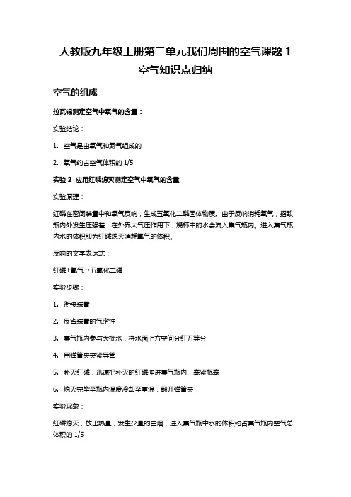 人教版九年级上册第二单元我们周围的空气课题1空气知识点归纳