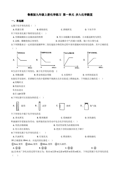 鲁教版九年级上册化学练习 第一单元 步入化学殿堂