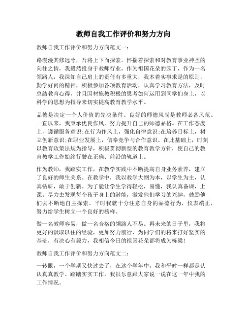 【自我评价范文】教师自我工作评价和努力方向