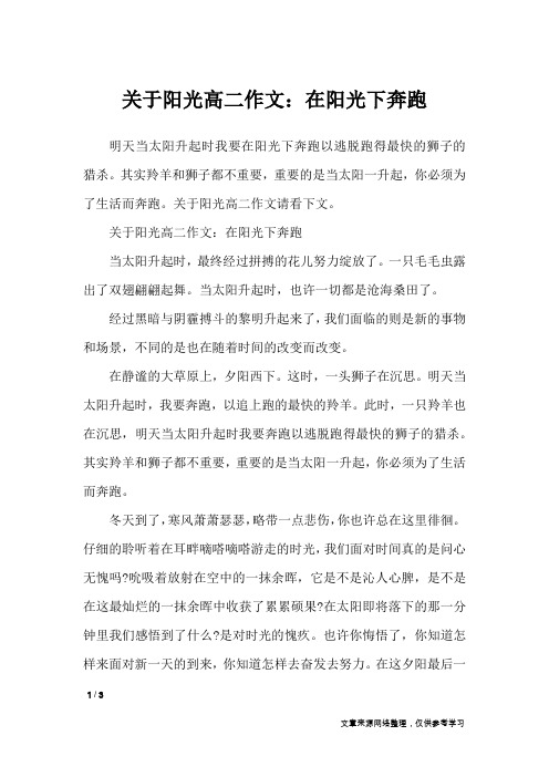 关于阳光高二作文：在阳光下奔跑_高中作文