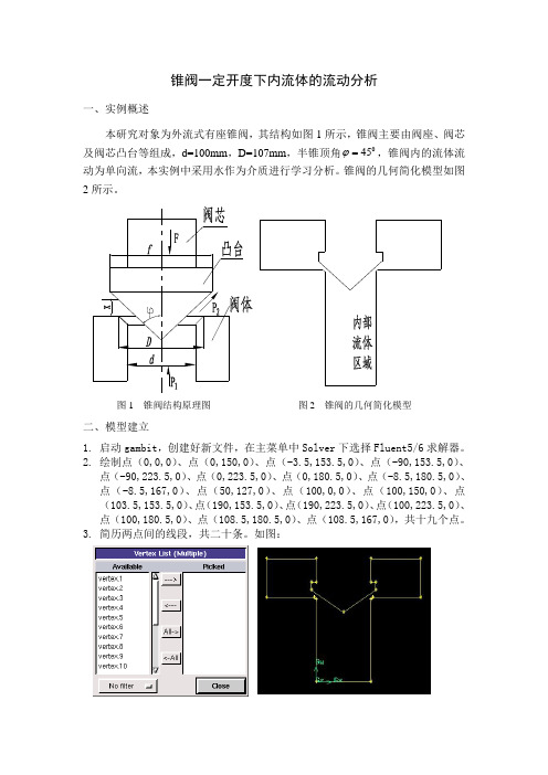 锥阀一定开度下内流体的流动分析