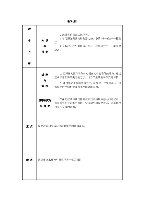 沪科版八年级物理第九章浮力第一节《认识浮力》教学设计