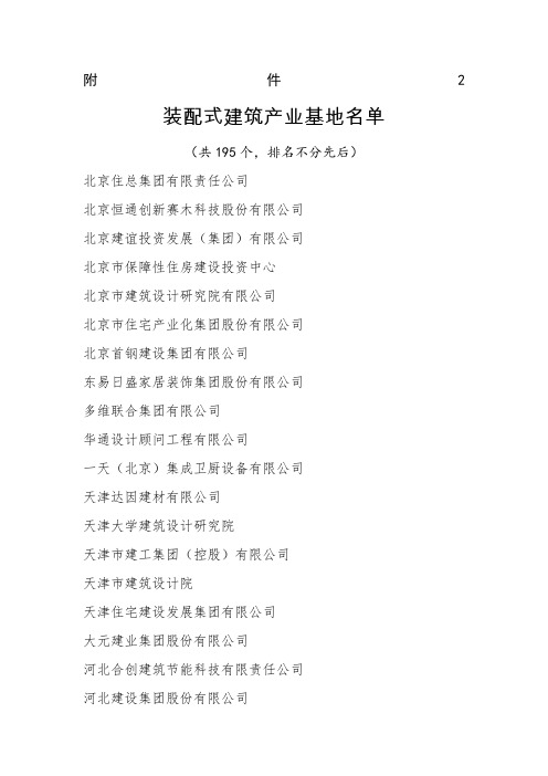 第一批装配式建筑产业基地名单