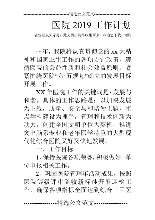 医院2019工作计划
