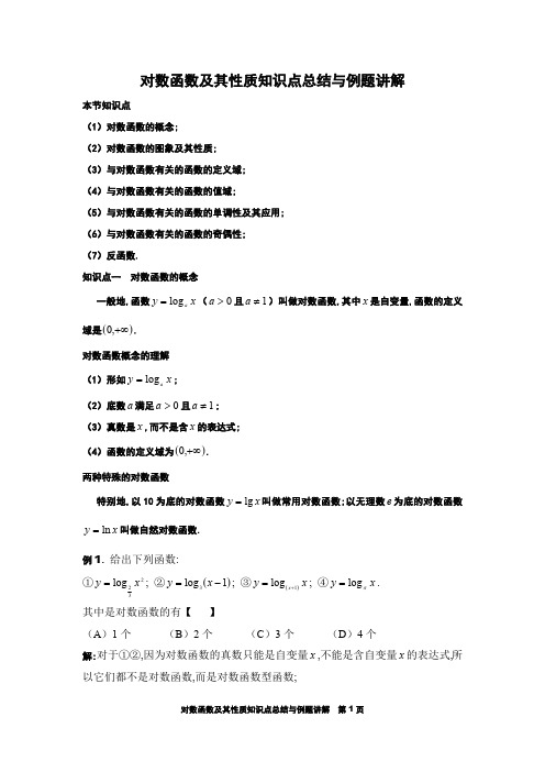 对数函数及其性质知识点总结与例题讲解